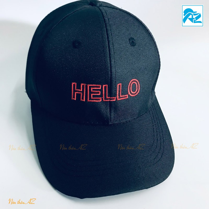 Nón kết Nam Nữ màu đen thêu logo Hello thời trang - Mũ lưỡi trai MT440