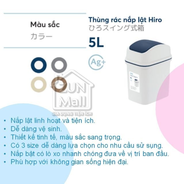 Thùng Rác Nhựa Cao Cấp Nắp Lật 5 Lít Inochi Nhật Bản - Phù Hợp Với Không Gian Sống Hiện Đại