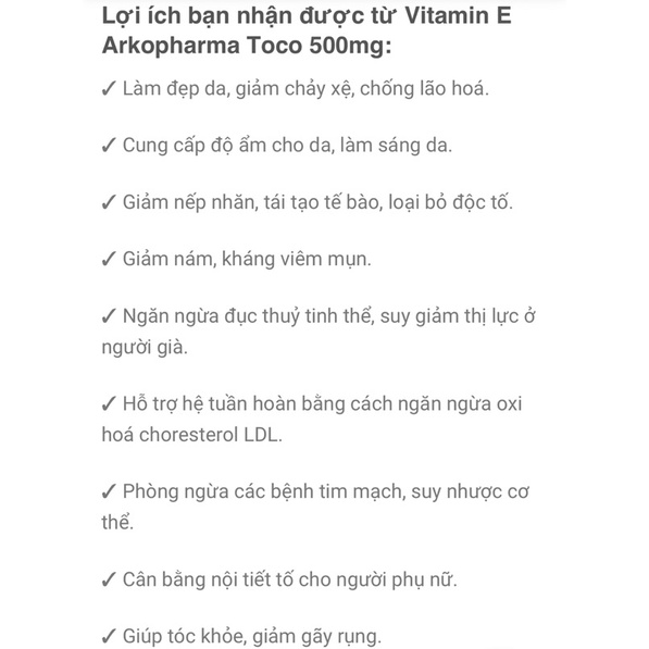 Viên Uống Vitamin E Arkopharma Toco 500mg 30 viên