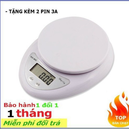 Cân Điện Tử Nhà Bếp ☘ Yêu Bếp ☘ Cân Chia Thực Phẩm Đa Năng 5kg Tặng Kèm 2 Pin AAA