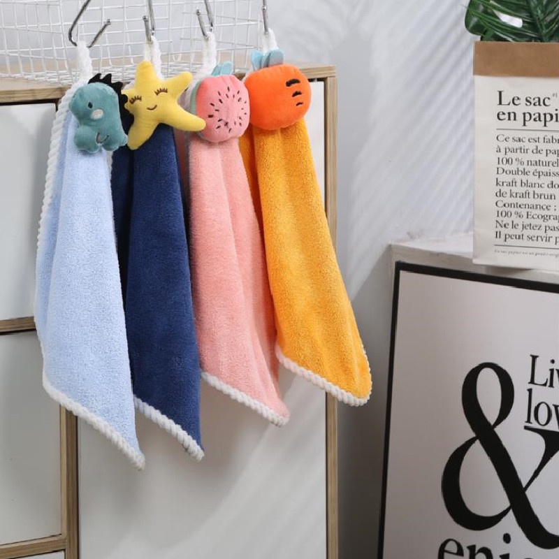 Khăn Lau Tay Bằng Vải Nhung San Hô Mềm Mại Nhanh Khô Thấm Hút Tốt In Họa Tiết Hoạt Hình Đáng Yêu Cho Bé