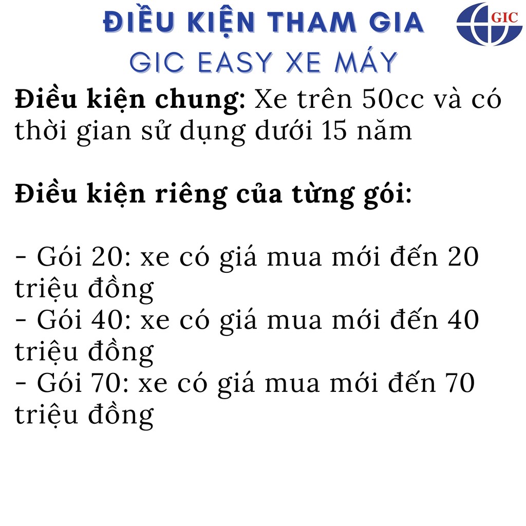 TOÀN QUỐC [Voucher giấy] Bảo Hiểm Vật Chất + Cứu Hộ Xe Máy - Bảo Hiểm Toàn Cầu GIC