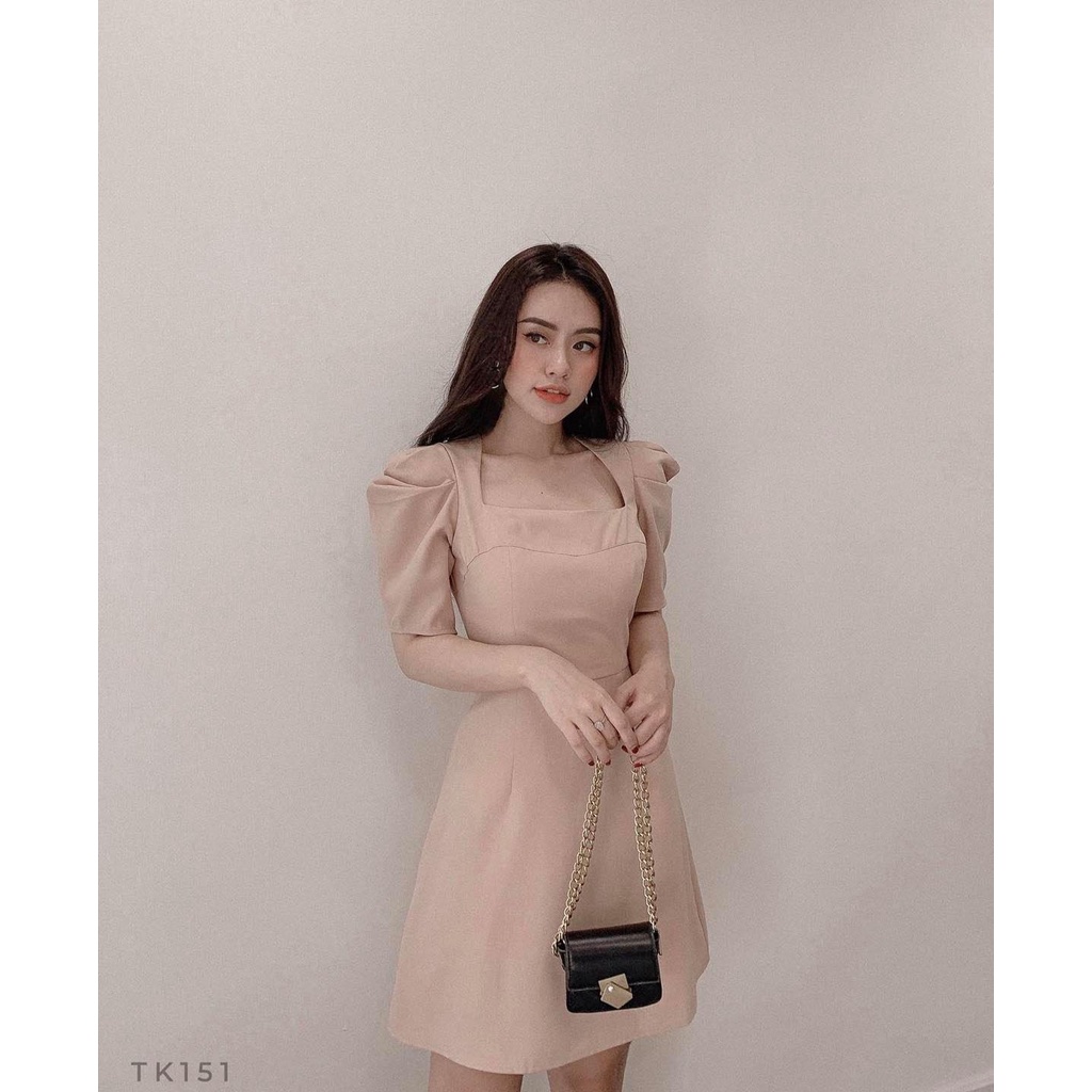 Đầm Nữ Dáng Xoè Tay Phồng Hở Lưng - Váy Nữ Thiết Kế CutOut Lưng