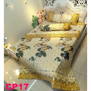Set Chăn ga gối Cotton Poly CP17, 5 món siêu đẹp siêu bền chăn trần đẹp sắc nét Full 8 màu