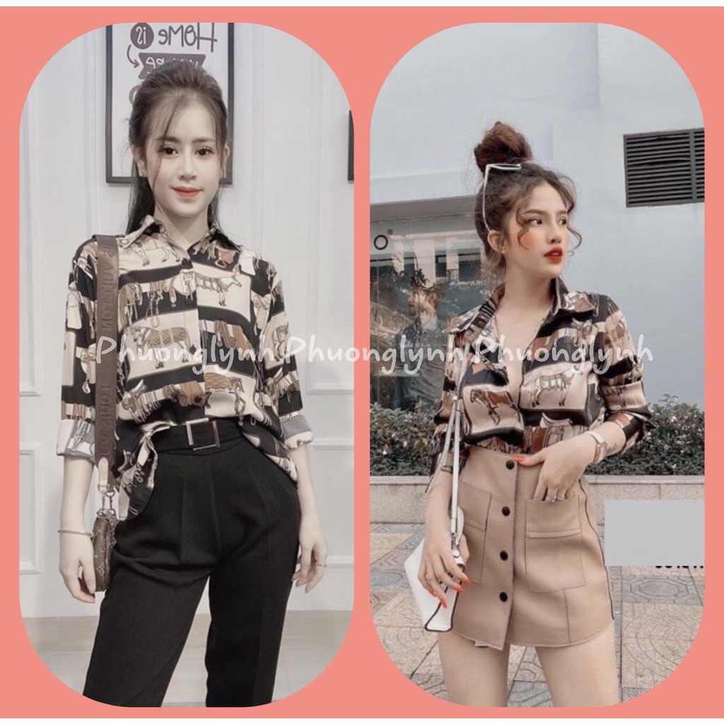Áo Sơ Mi Lụa Họa Tiết ,Tay Dài Nữ Hàng Quảng Châu ( kèm ảnh , video thật shop tự quay )