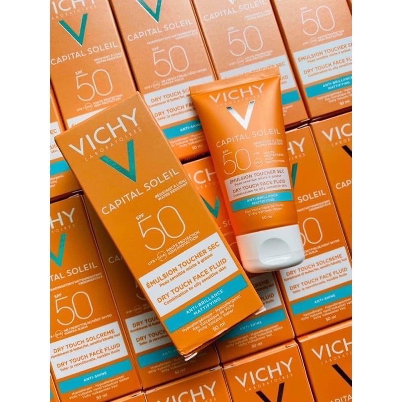 Kem chống nắng không màu không gây nhờn rít Vichy Capital Soleil Mattifying Dry Touch Face Fluid SPF50 UVB+UVA 50ml