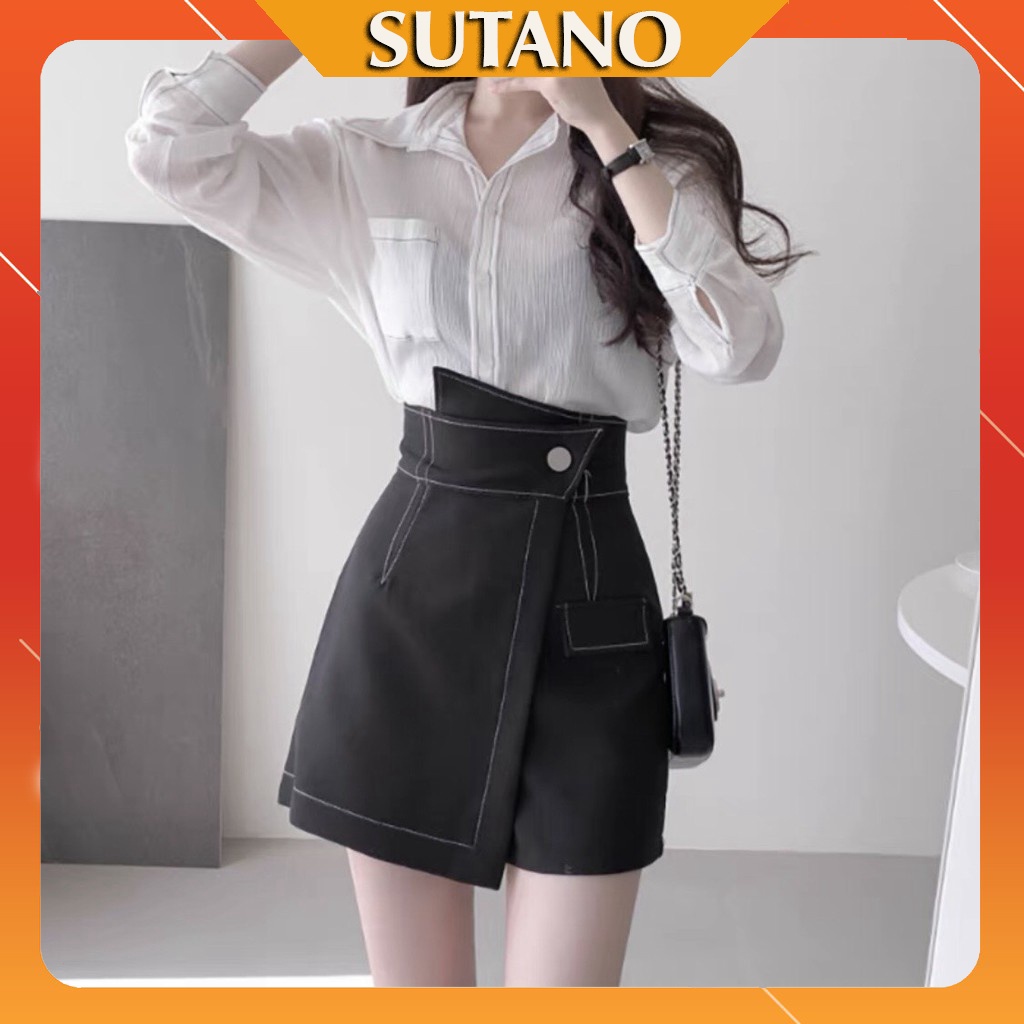 Chân váy chữ A -quần giả váy thiết kế cực xinh - đính cúc - cạp lệch - may lộ chỉ chất liệu đẹp CV435 SUTANO