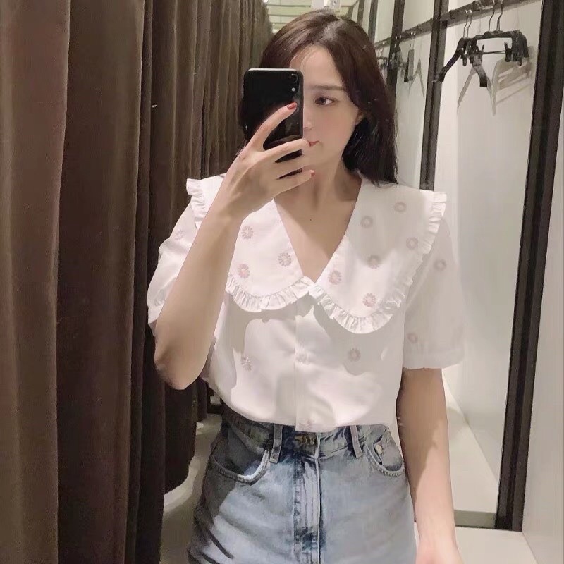 Áo sơmi thêu cổ bèo
