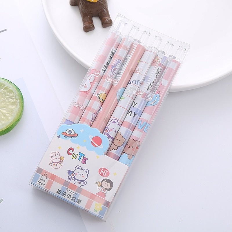 Set 6 Bút Mực Gel Ngòi 0.5mm Hình Động Vật Dễ Thương