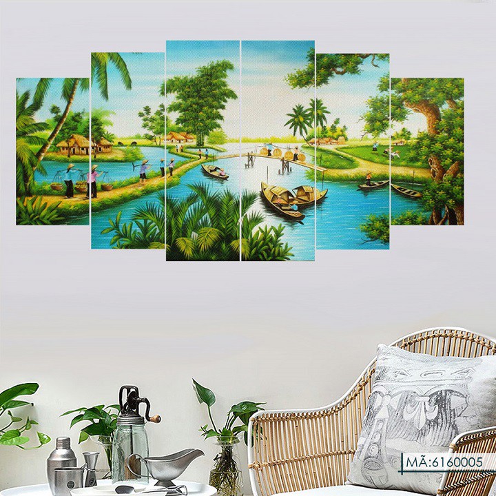 Bộ 6 Tấm Tranh Treo Tường Phong Thủy Cảnh Đồng Quê Trang Trí Nhà Cửa Phòng Khách Ngủ Bếp Ăn Cầu Thang