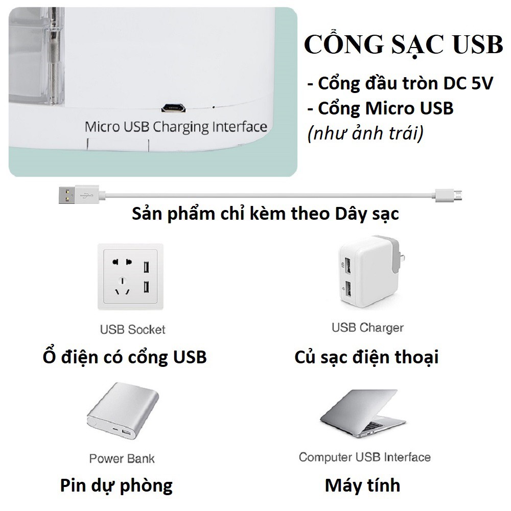 Quạt cầm tay để bàn mini thân đèn linh hoạt Pin sạc tích điện cổng USB Kami17007