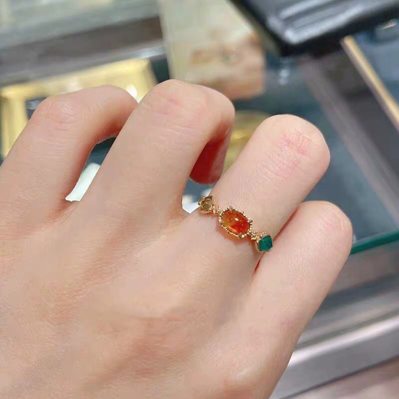 Japanese agete same paragraph 20 years of autumn and winter new natural amber green agate peridot s925 silver ring