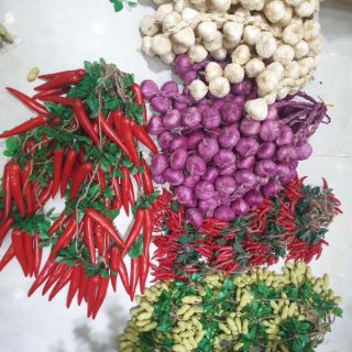 Hàng cao cấp 50cm - ớt tỏi hành tím đậu phộng giả y như thật trang trí quán ăn nhà bếp
