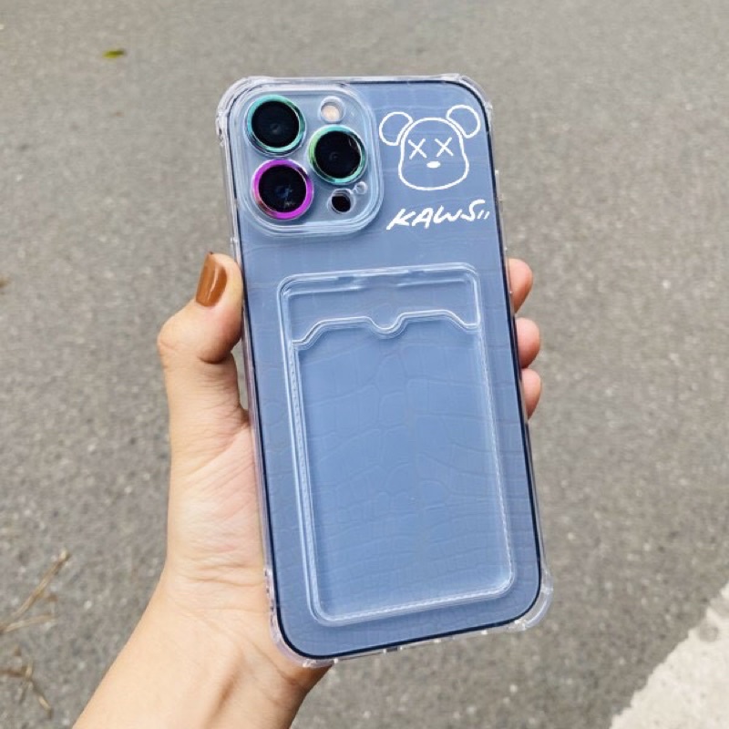 Ốp túi in hình kaws cute trong suốt chống sốc  X,Xs,Xsmax,7Plus,8Plus/xr/12promax/11pro/14max có ngăn ví thẻ tiện dụng