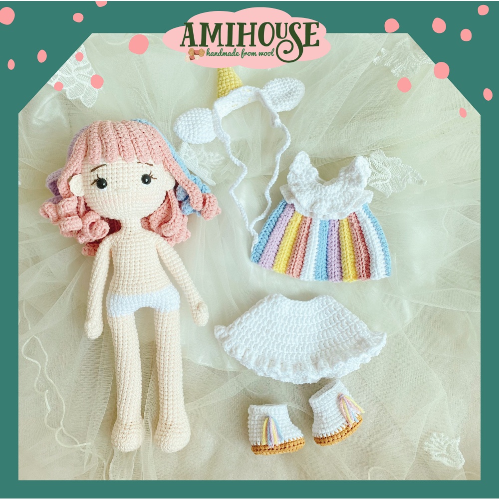 Búp bê len Sofia dễ thương, Búp bê móc len Handmade, 100% sợi cotton đáng yêu - Ami House