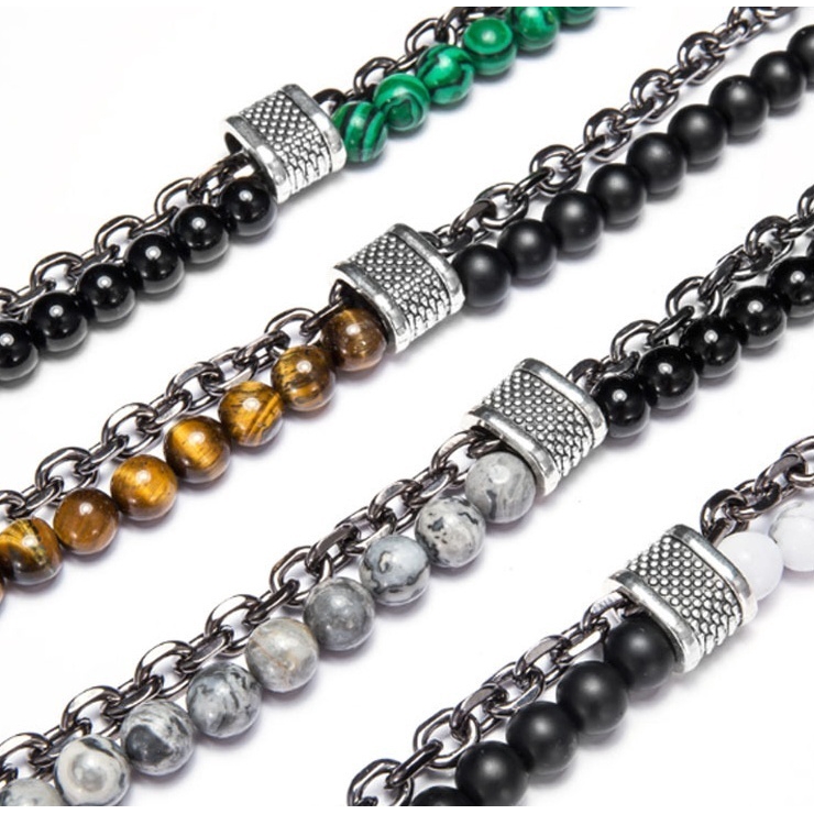 Vòng Tay Chuỗi Hạt Bằng Thép Không Gỉ Mặt Bản Đồ Tự Nhiên Thời Trang Cho Nam SJHY0318 JP5VN