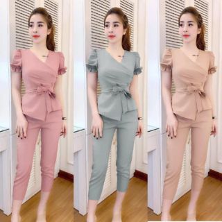 Sét bộ tà chéo mặc đẹp, cột nơ eo cực đẹp