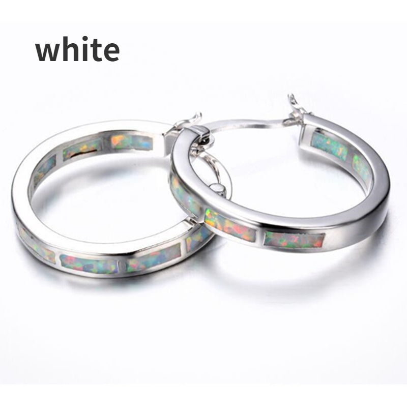 Bông Tai Mạ Bạc 925 Dáng Tròn Đính Đá Opal Thời Trang Cho Nữ