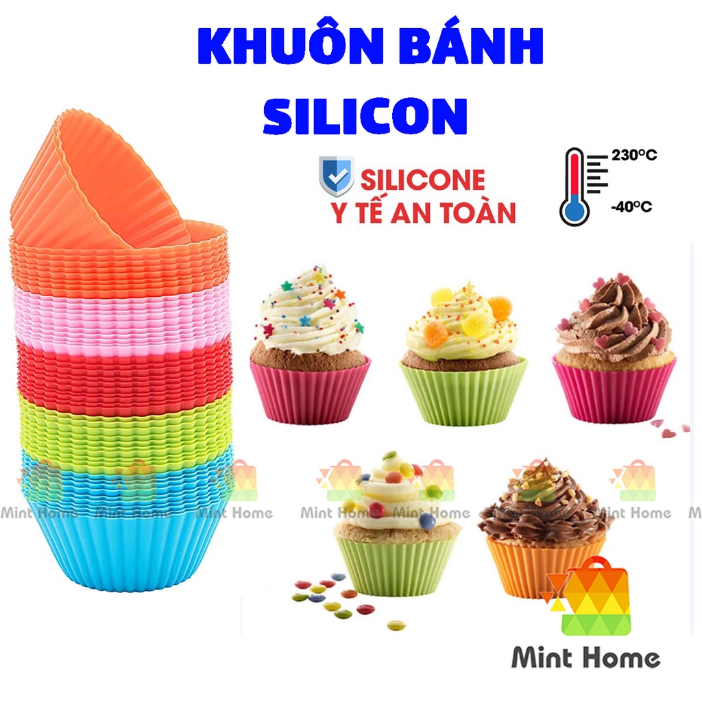 Khuôn làm bánh silicon chịu nhiệt dùng nướng bánh bông lan kem, socola cho nồi chiên không dầu lò nướng an toàn