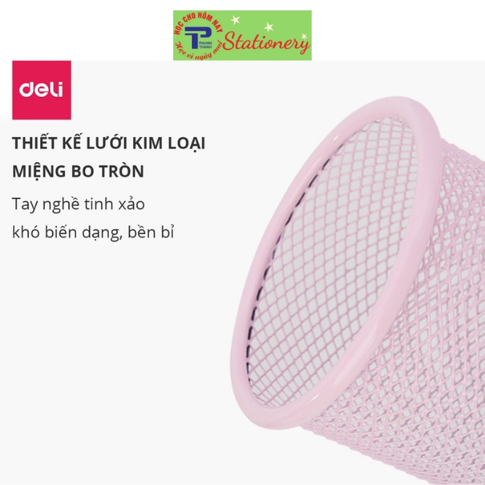 Cốc cắm bút kim loại Deli, 91x98mm - Xanh dương / Hồng / Trắng - 1 cái - 9153