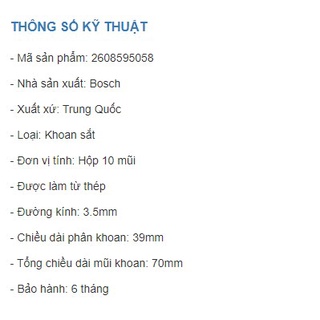 Mũi Khoan Sắt HSS-G Ø 3.5 mm (2608595058)