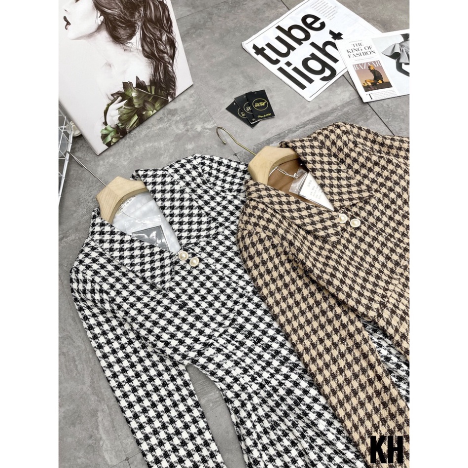 Set dạ tweed họa tiết gồm váy hai dây và áo khoác siêu xinh phong cách tiểu thư _ có ẢNH THẬT | BigBuy360 - bigbuy360.vn