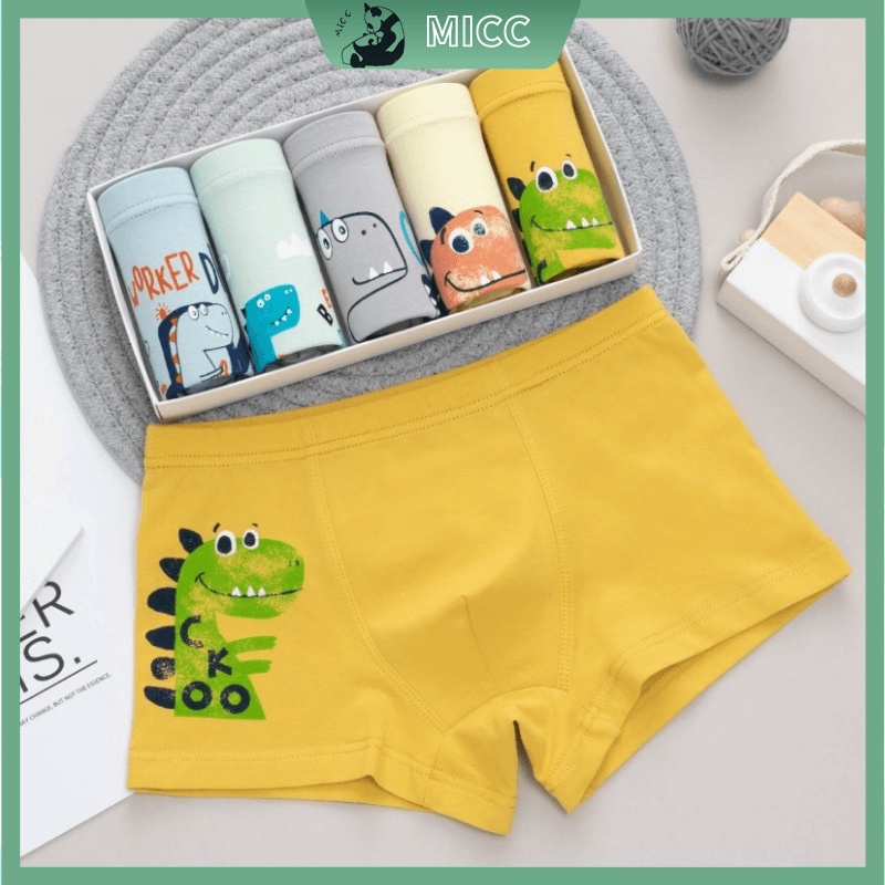 Hộp 5 Quần Boxer Cotton Chữ A In Họa Tiết Khủng Long Hoạt Hình Cho Bé Trai