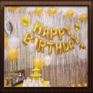 haiminh Combo Trang Trí Sinh Nhật (2 Rèm, Bóng Happy Birthday và 40 Bóng Tròn).