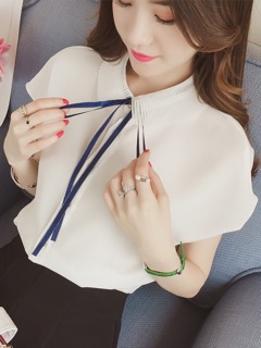 Áo sơ mi phối cổ nơ cho nữ