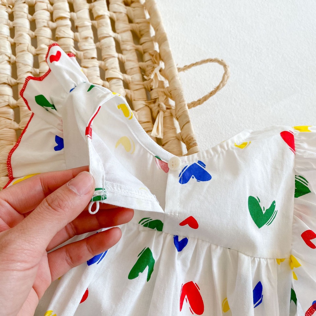 Váy cho bé gái Đầm Bé Gái Từ 2-9 Tuổi Không Tay In Hình Trái Tim