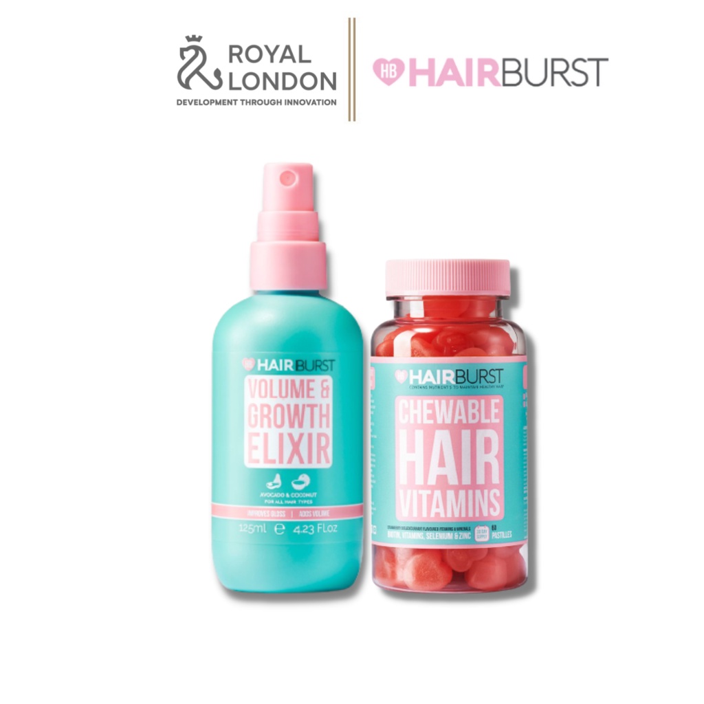 Combo Kẹo Dẻo + Xịt Dưỡng Làm Phồng, Kích Thích Mọc Tóc HAIRBURST 125ml + 60 Viên