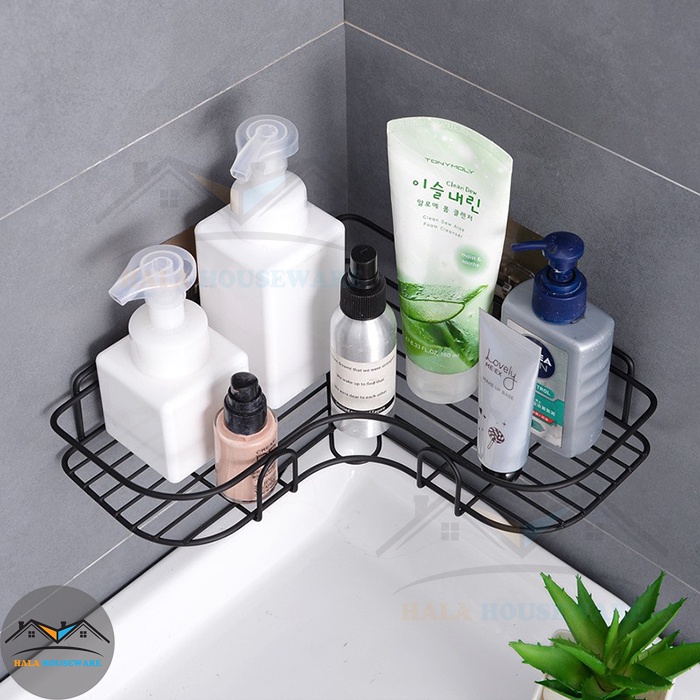 Kệ Góc Nhà Tắm Phun Sơn Tĩnh Điện + Miếng Dán Tường Siêu Dính Trong Nhà Tắm, Nhà Bếp Để Đồ Siêu Tiện Lợi