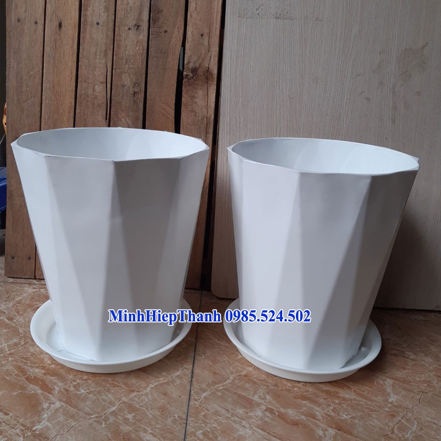 combo 2 chậu nhựa kim cương trồng cây +  2 đĩa lót chậu kim cương