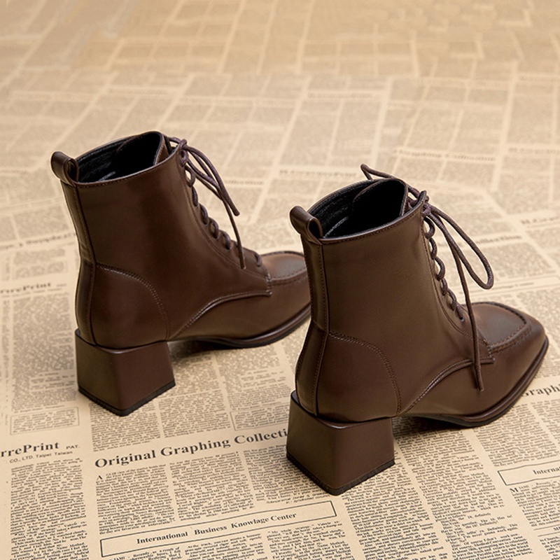 Bốt IELGY cao gót mũi vuông thắt dây thời trang dành cho nữ