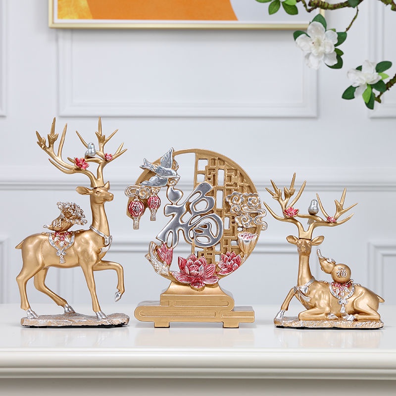 Đồ trang trí Hươu. Tượng Hình Con Hươu May Mắn Sáng Tạo Trang Trí Nội Thất