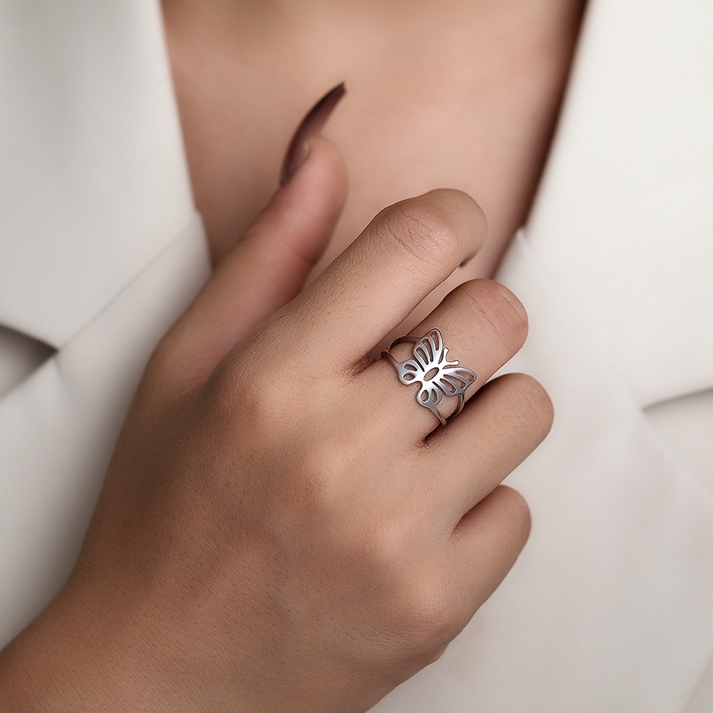 Nhẫn Thép Không Gỉ Mạ Vàng 18k Hình Bướm Thời Trang