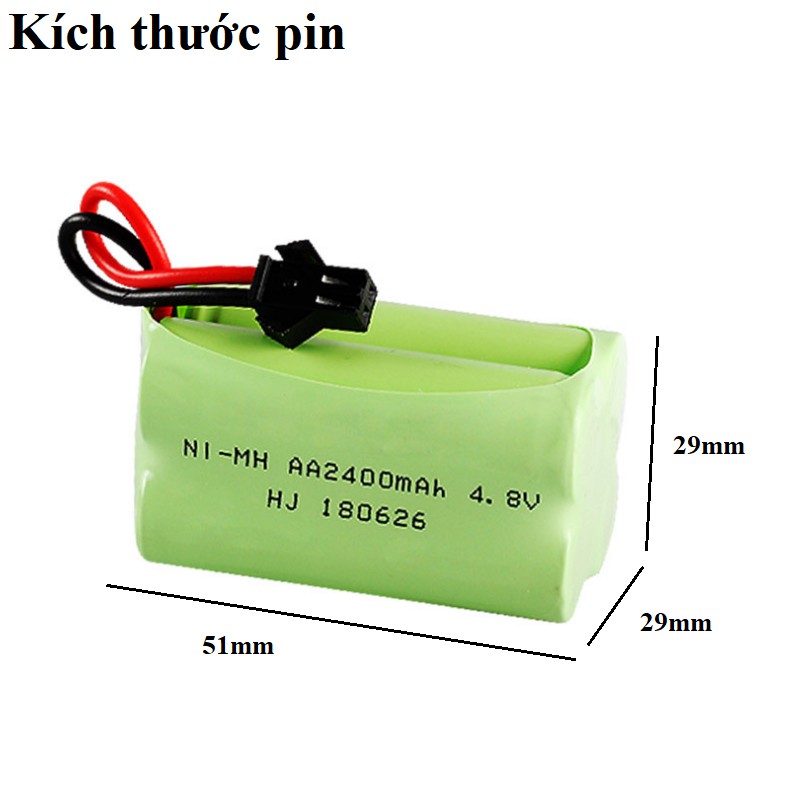 Pin xe mô hình 4.8v 2400mah cổng SM - pin sạc hình vuông