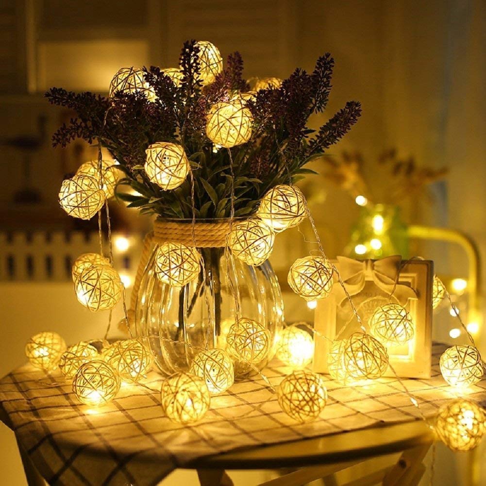 Dây Đèn Led 20 Bóng Hình Quả Cầu Mây Nhiều Màu Trang Trí Giáng Sinh