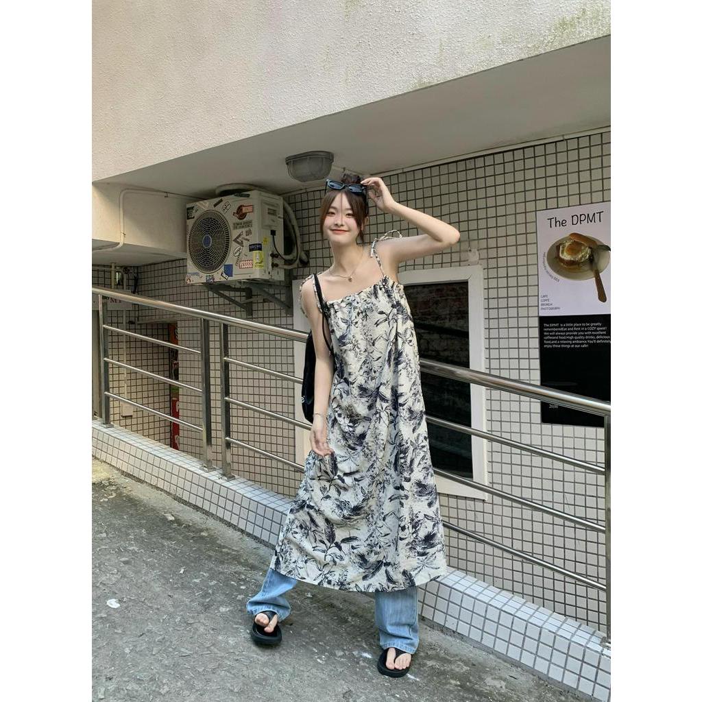 Đầm Hai Dây Xếp Ly In Họa Tiết Hoa Phong Cách vintage Hợp Thời Trang Hè