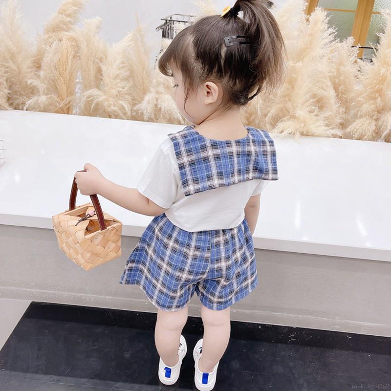 Bộ Quần Áo Tay Ngắn Cổ Búp Bê Chất Liệu Cotton Thời Trang Mùa Hè Phong Cách Hàn Quốc Cho Bé Gái