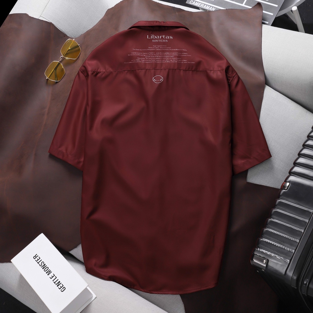 MENDE - Libartas Shirt Đỏ - Áo sơ mi nam tay ngắn vải lụa