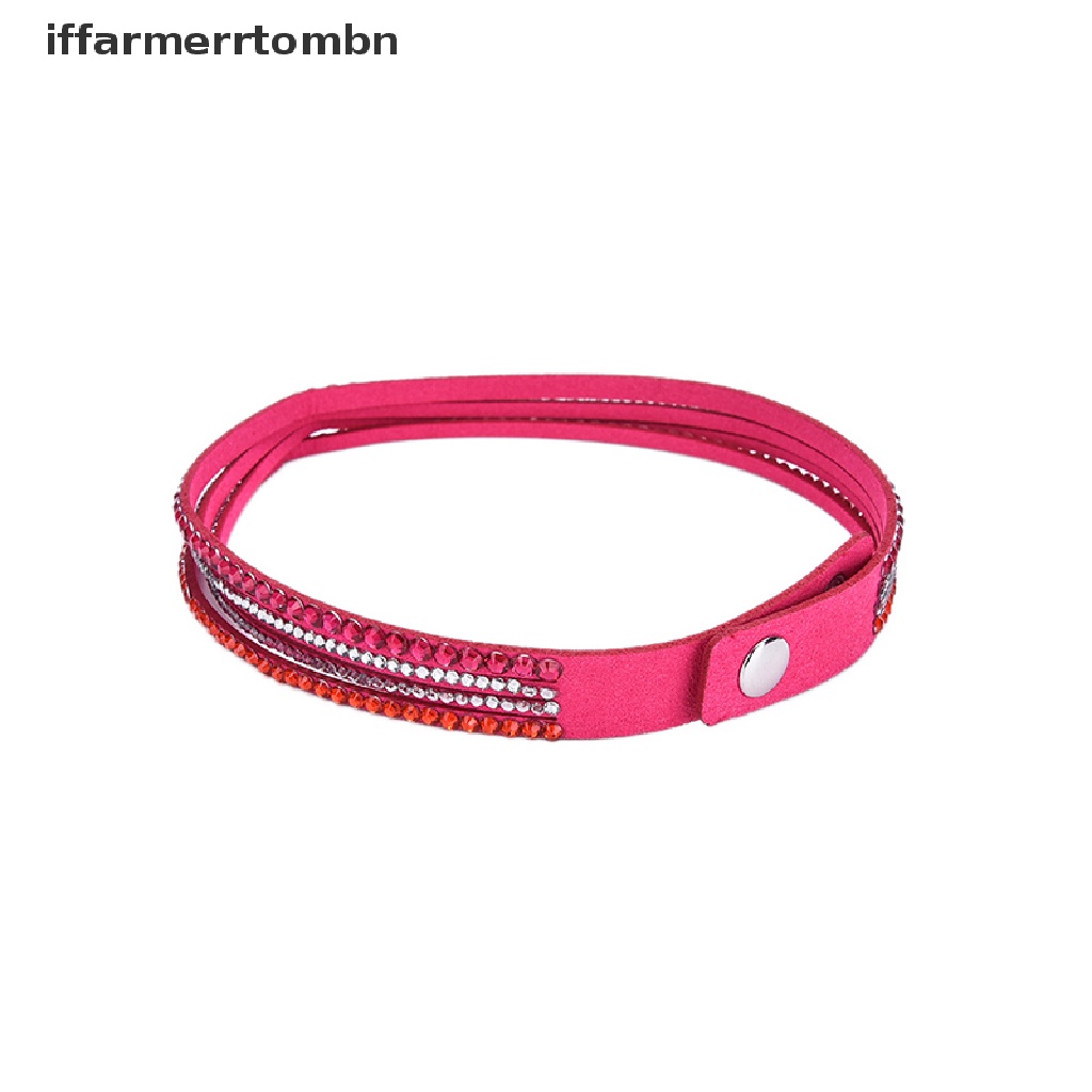 {iffarmerrtombn} Fashion Pu Leather Wrap Wristband Cuff Punk Crystal Rhinestone Bracelet Bangle hye