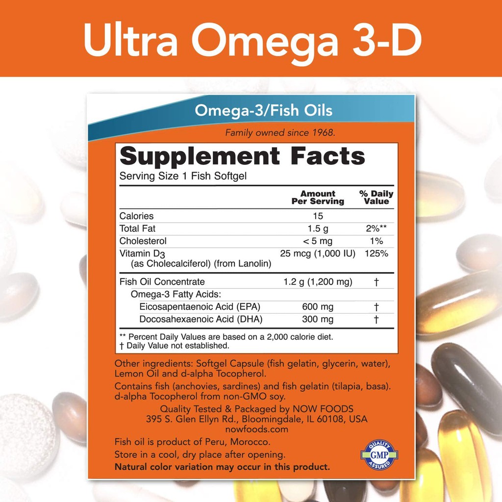 Omega 3 + D3 | Now Ultra Omega 3-D  | Dầu Cá Hàm Lượng Cao + Vitamin D3  - Bổ Mắt Tăng Đề Kháng