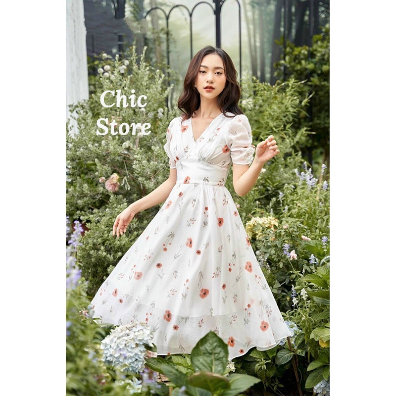 Đầm hoa nhí dáng dài vintage xếp tầng công sở, mặc đi tiệc, đi biển hè 2022 Chic.Store