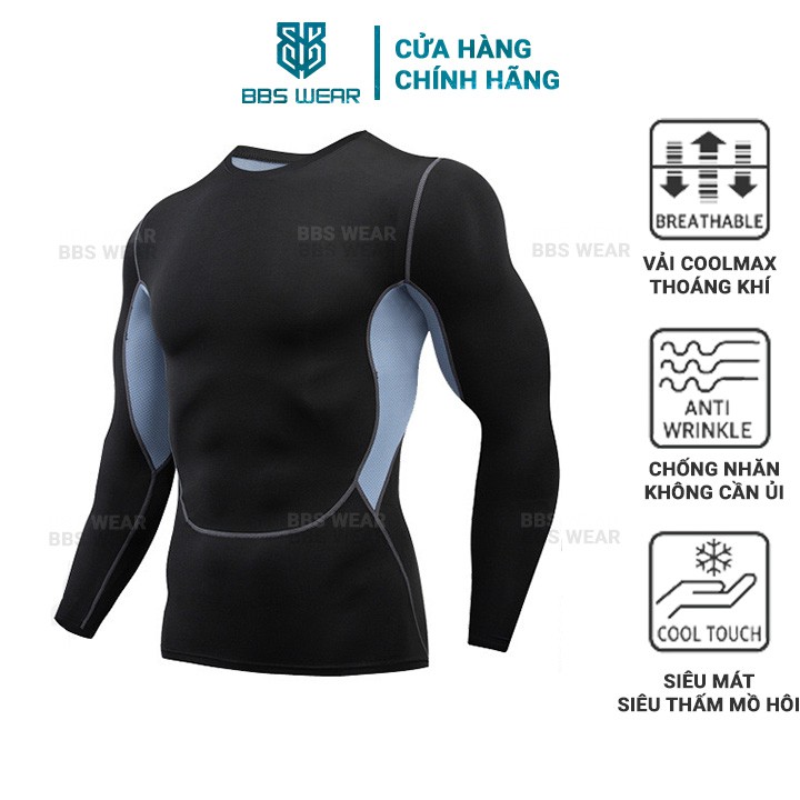 [Giá hủy diệt] Áo thun nam thể thao body dài tay BBS WEAR, Áo giữ nhiệt nam phản quang cao cấp - GY05