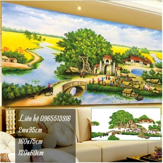 Tranh đá phong cảnh làng quê tuyệt đẹp 120x60cm sỉ= lẻ