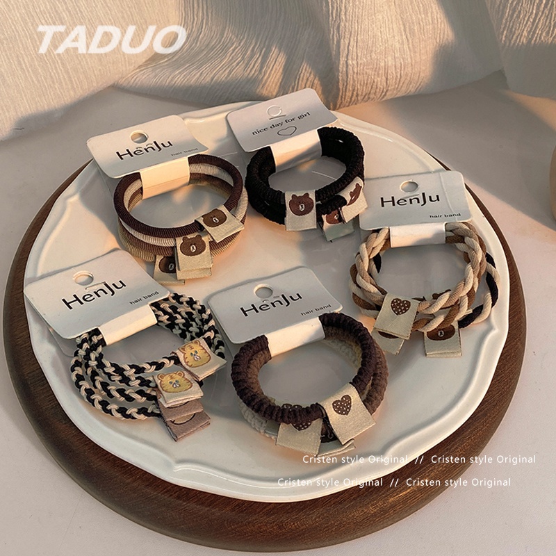 Bộ 4 Dây Cột Tóc Màu Nâu Đơn Giản Dễ Thương Cho Nữ
