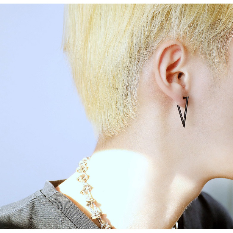 Bông Tai Nam Nữ Unisex Hình Tam Giác Titan Ko Đen TT 3909 - 1 Cái