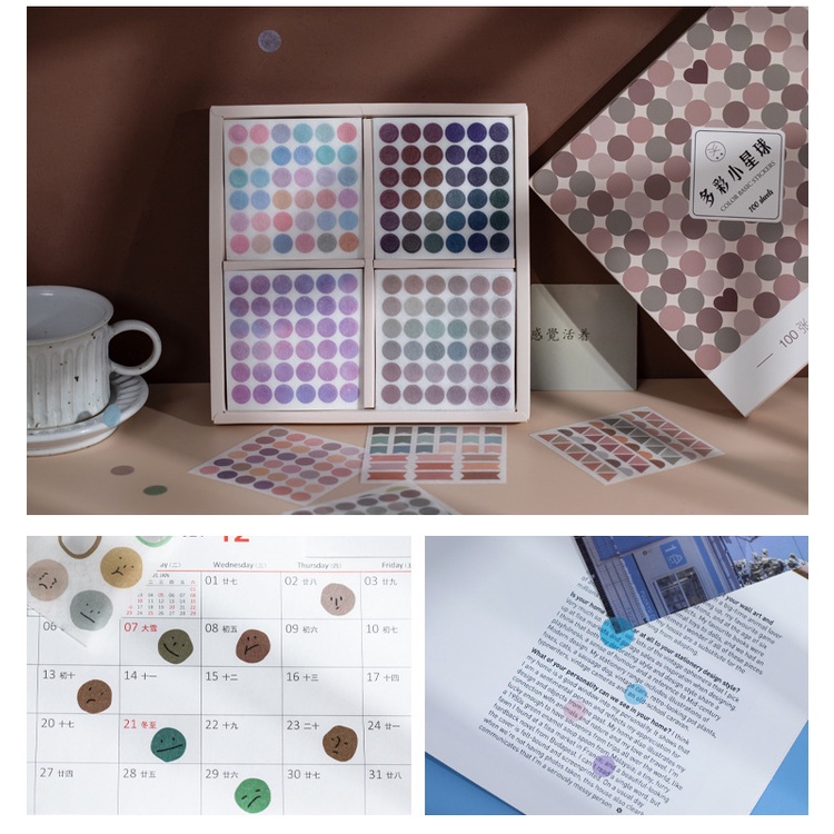 Sticker Tròn Tách Lẻ Nhiều Màu Cute Dụng Cụ Bullet Journal Hình Dán Sổ Tay Mũ Bảo Hiểm Washi Tape ST72