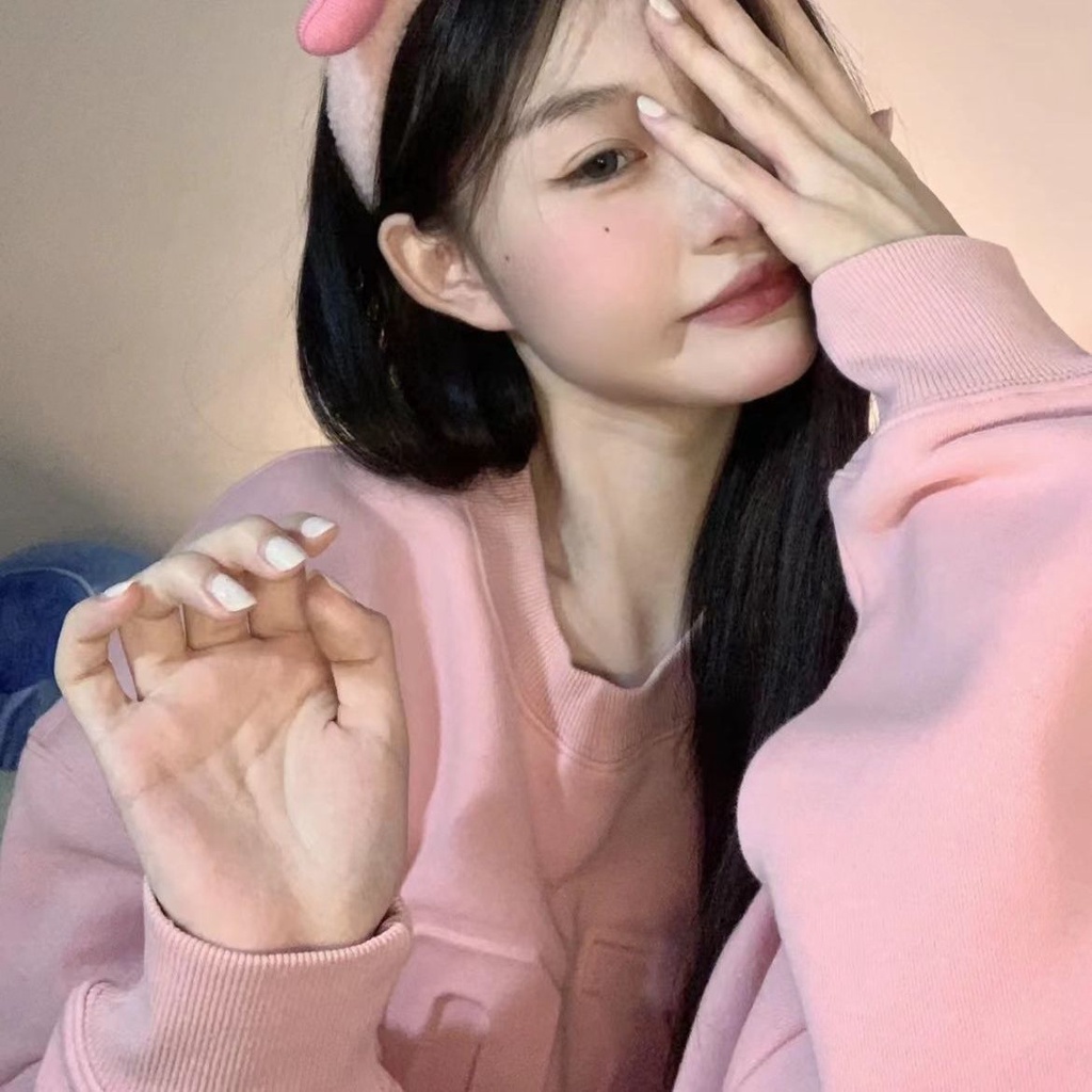 Jiashucheng Áo Nỉ Dài Tay Form Rộng Phong Cách Đường Phố Mỹ